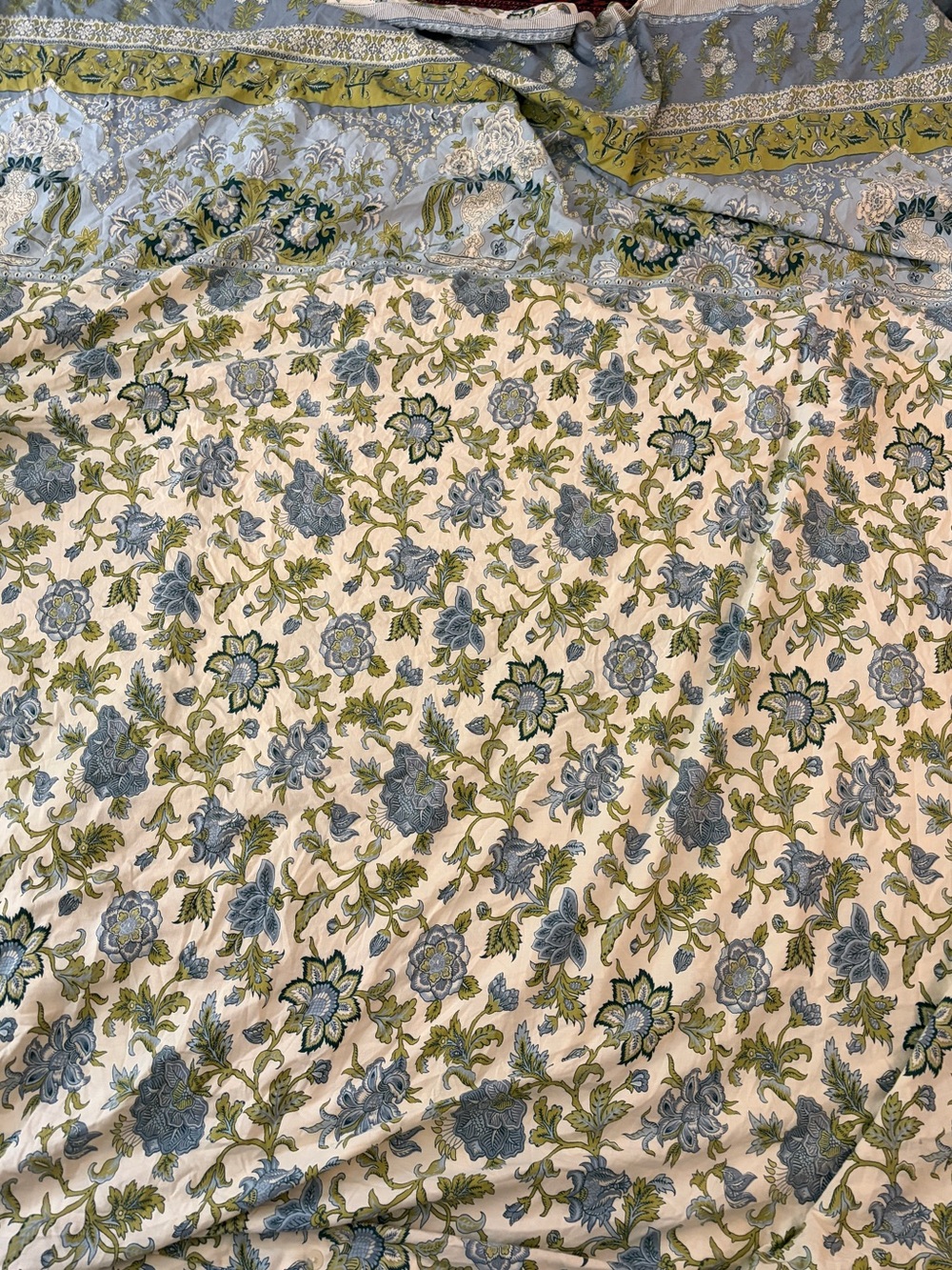 Vintage Pottery Barn Floral Block Print Linen Duvet Cover + 2 Pillowcases 2 Sham - Picture 2 of 12